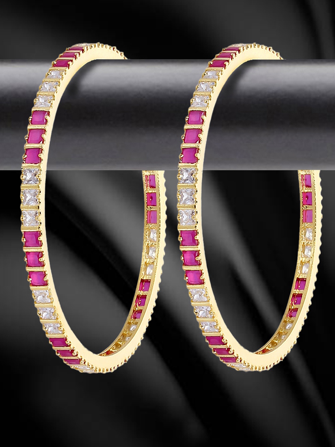 YouBella Set of 2 Magenta Gold-Plated Stone-Studded Bangles