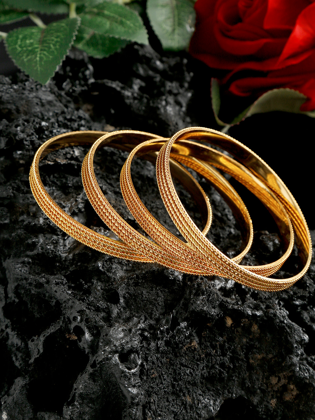 

YouBella Set of 4 Gold-Plated Textured Bangles