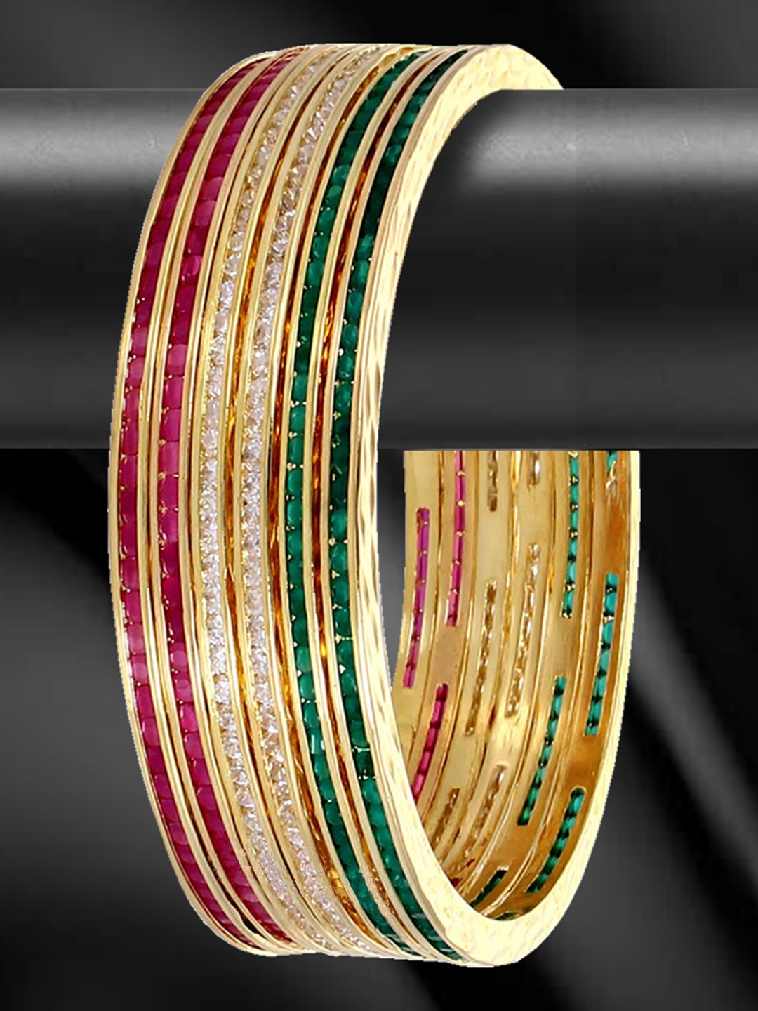 

YouBella Set of 4 Gold-Plated Stone-Studded Bangles, Green