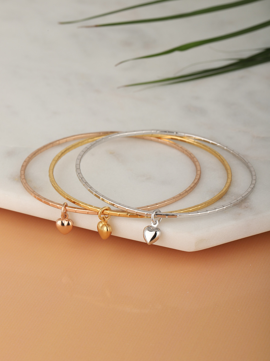 

Carlton London Set of 3 Gold-Plated Heart-Shaped Stackable Bangles, Rose gold