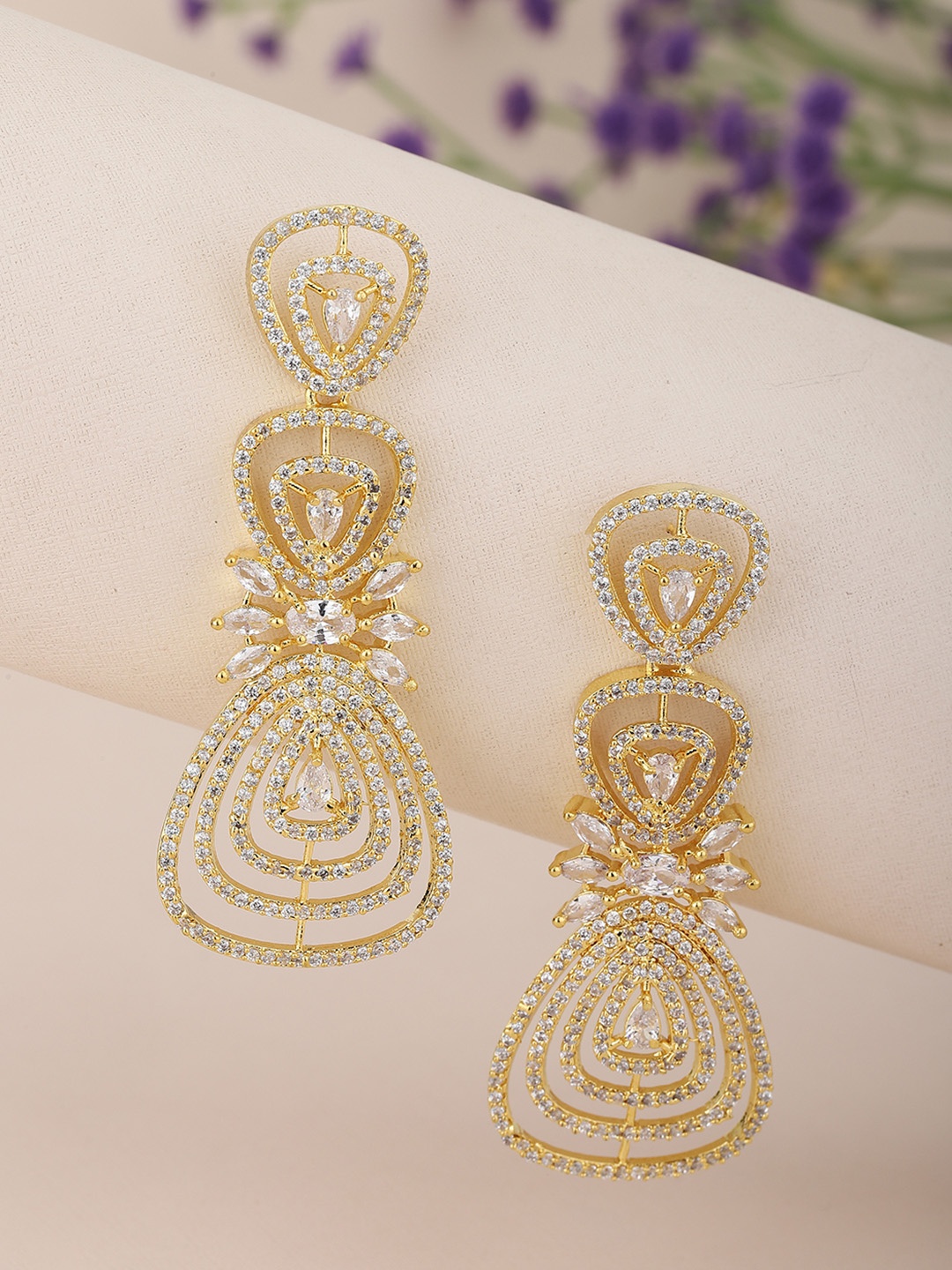 

Carlton London Gold-Plated AD-Studded Classic Drop Earrings