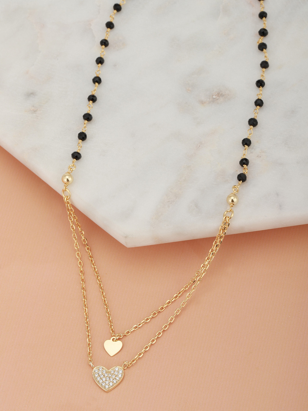 

Carlton London Black Gold-Plated CZ-Studded & Beaded Heart Shaped Layered Mangalsutra