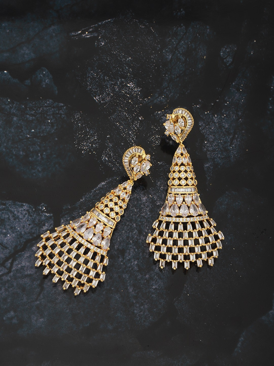 

Carlton London Gold-Plated AD-Studded Classic Drop Earrings