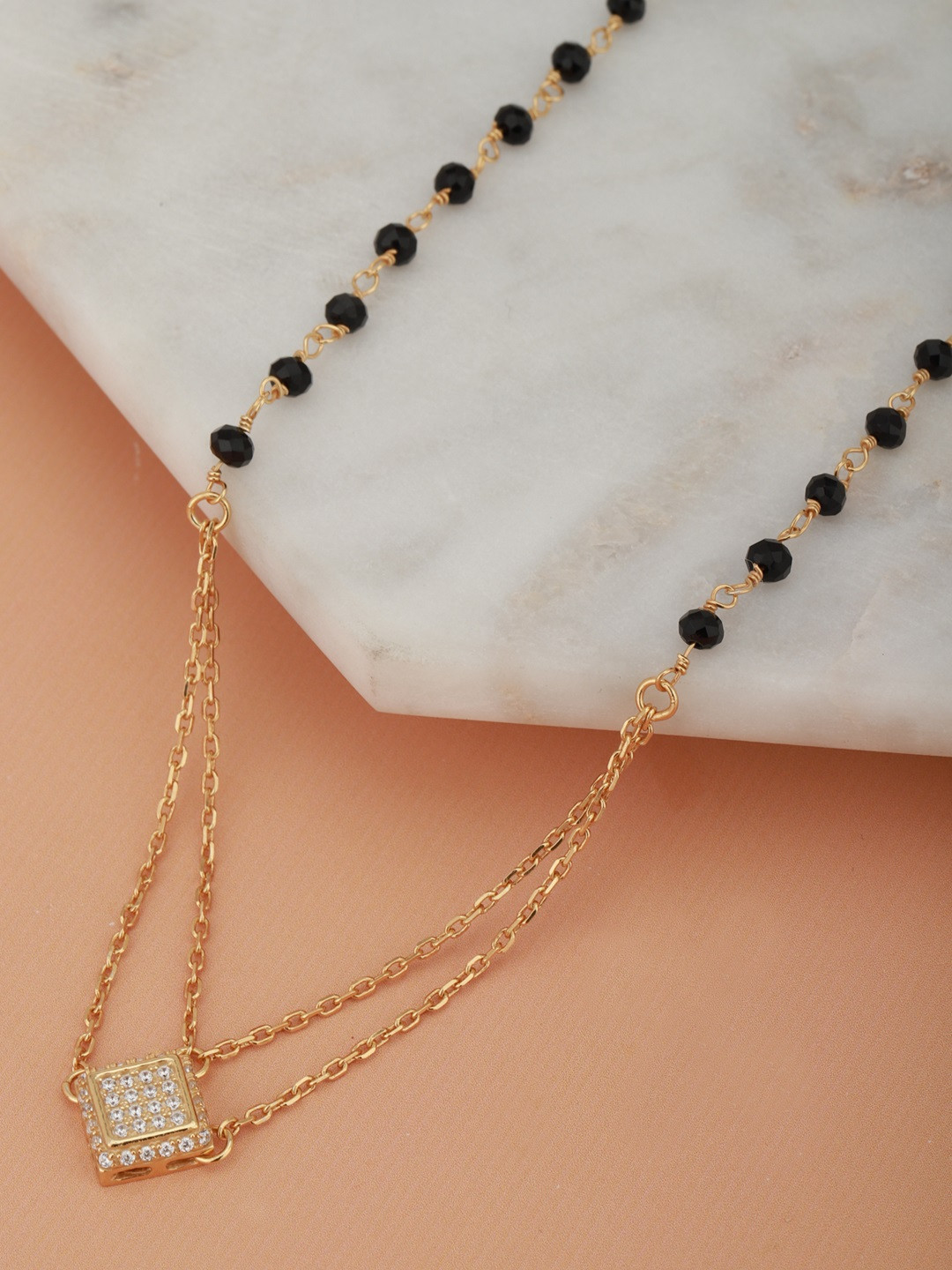 

Carlton London Black Gold-Plated CZ-Studded & Beaded Dual Stranded Mangalsutra