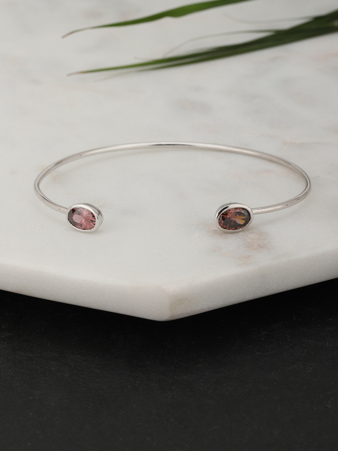 

Carlton London Burgundy Silver-Toned Rhodium-Plated CZ-Studded Cuff Bracelet