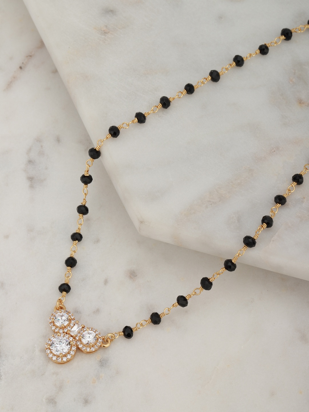 

Carlton London Black Gold-Plated CZ-Studded & Beaded Mangalsutra