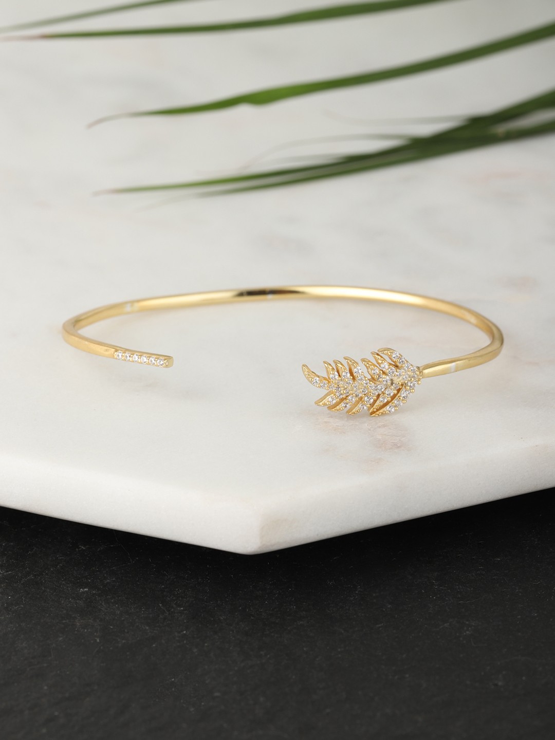 

Carlton London Gold-Plated CZ-Studded Leaf-Shaped Cuff Bracelet
