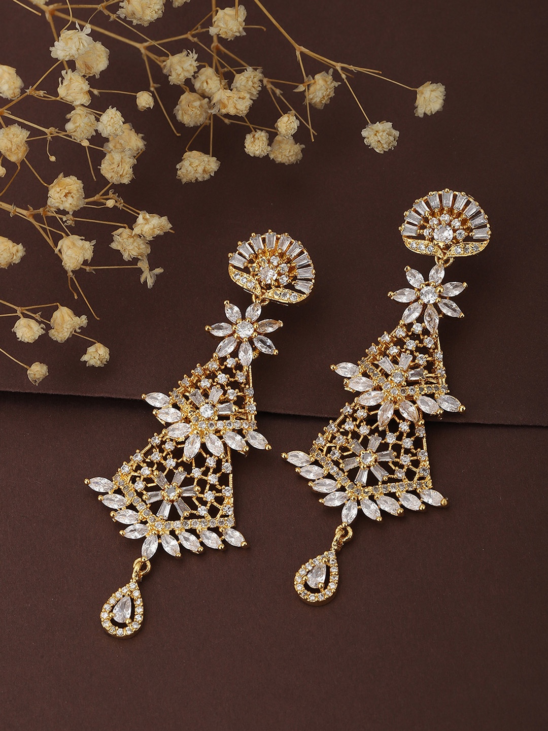 

Carlton London Gold-Plated AD-Studded Classic Drop Earrings