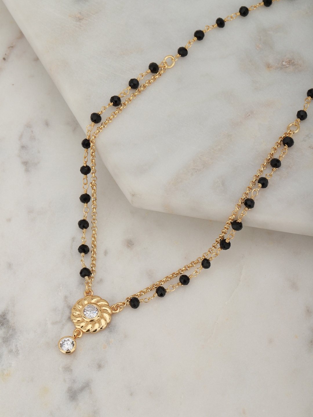 

Carlton London Black Gold-Plated CZ-Studded & Beaded Dual Stranded Mangalsutra