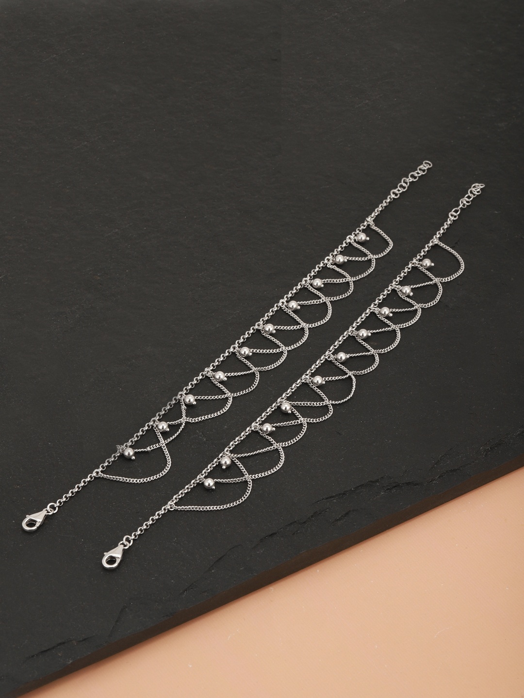 

Carlton London Set of 2 Silver-Toned Rhodium-Plated Layered Anklets