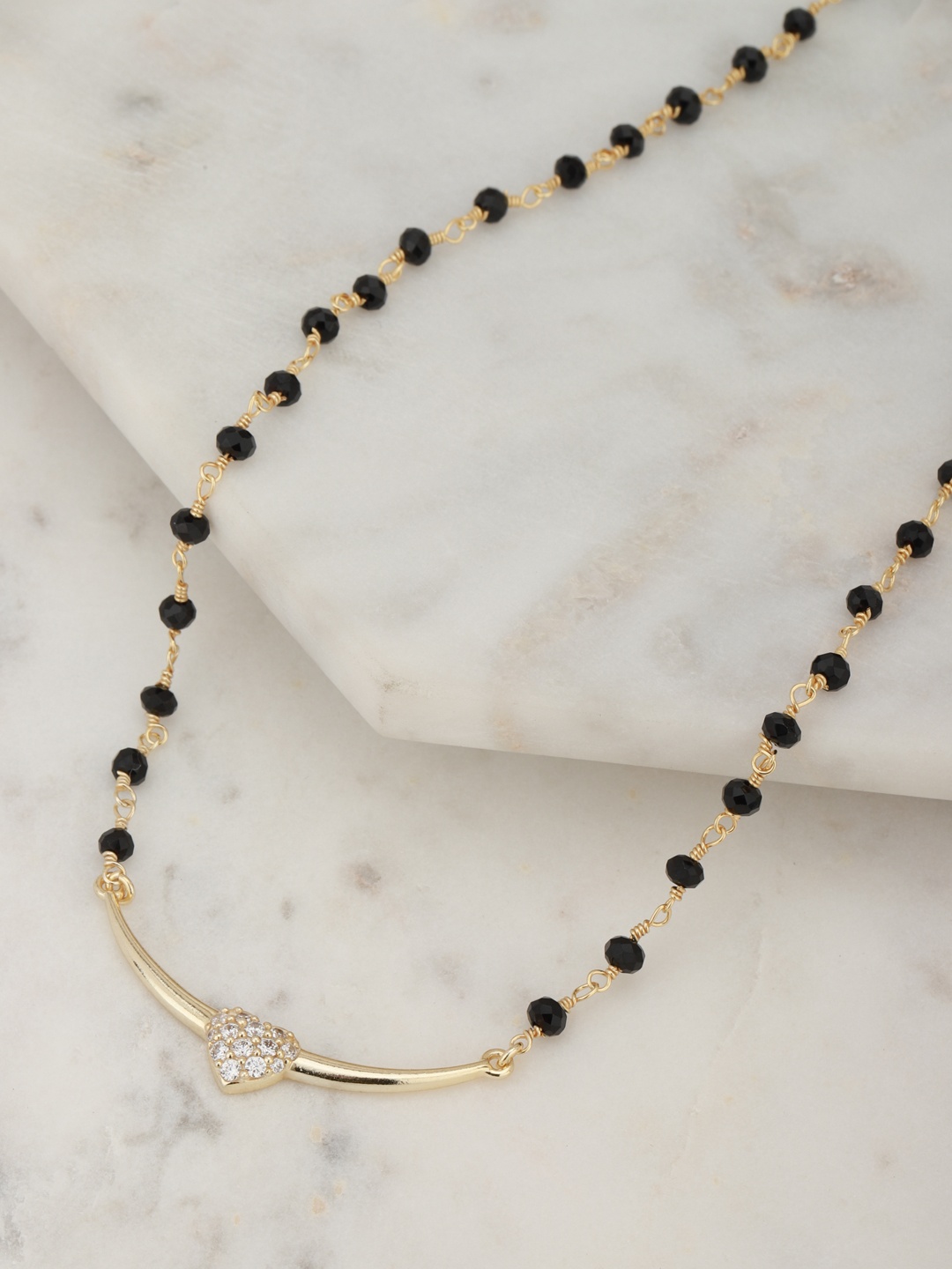 

Carlton London Black Gold-Plated CZ-Studded & Artificial Beaded Mangalsutra