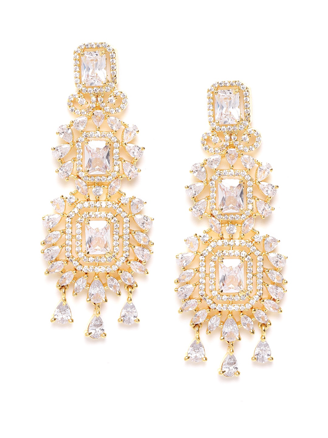 

Carlton London Gold-Plated AD-Studded Geometric Drop Earrings