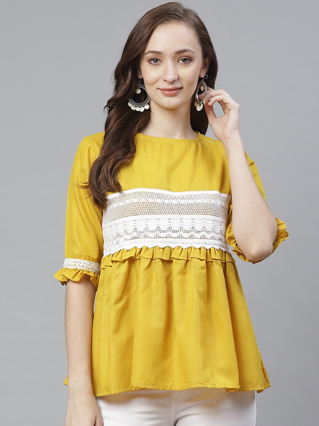 

Bhama Couture Women Mustard Yellow Solid A-Line Top