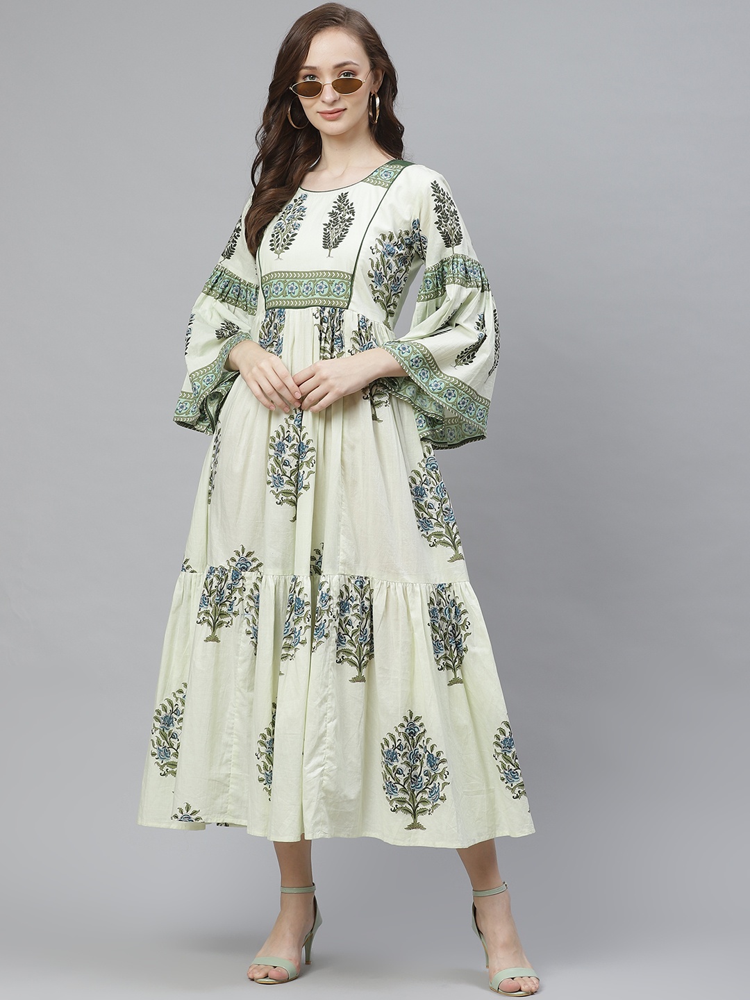 

Bhama Couture Women Green Printed A-Line Dress