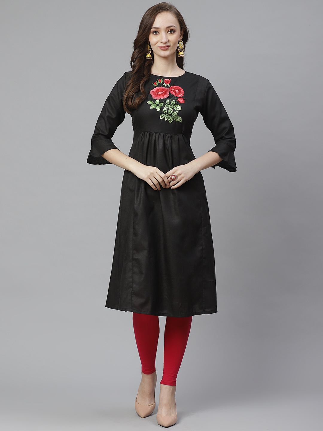 

Bhama Couture Women Black Solid A-Line Kurta with Embroidered Detail