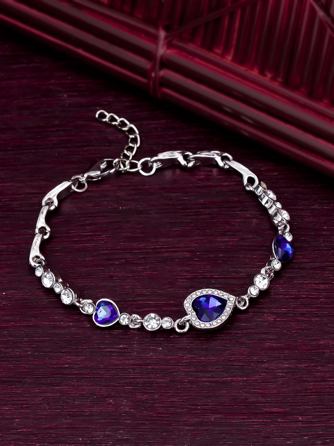 

Sukkhi Blue & Silver-Toned Rhodium-Plated Antique Charm Bracelet