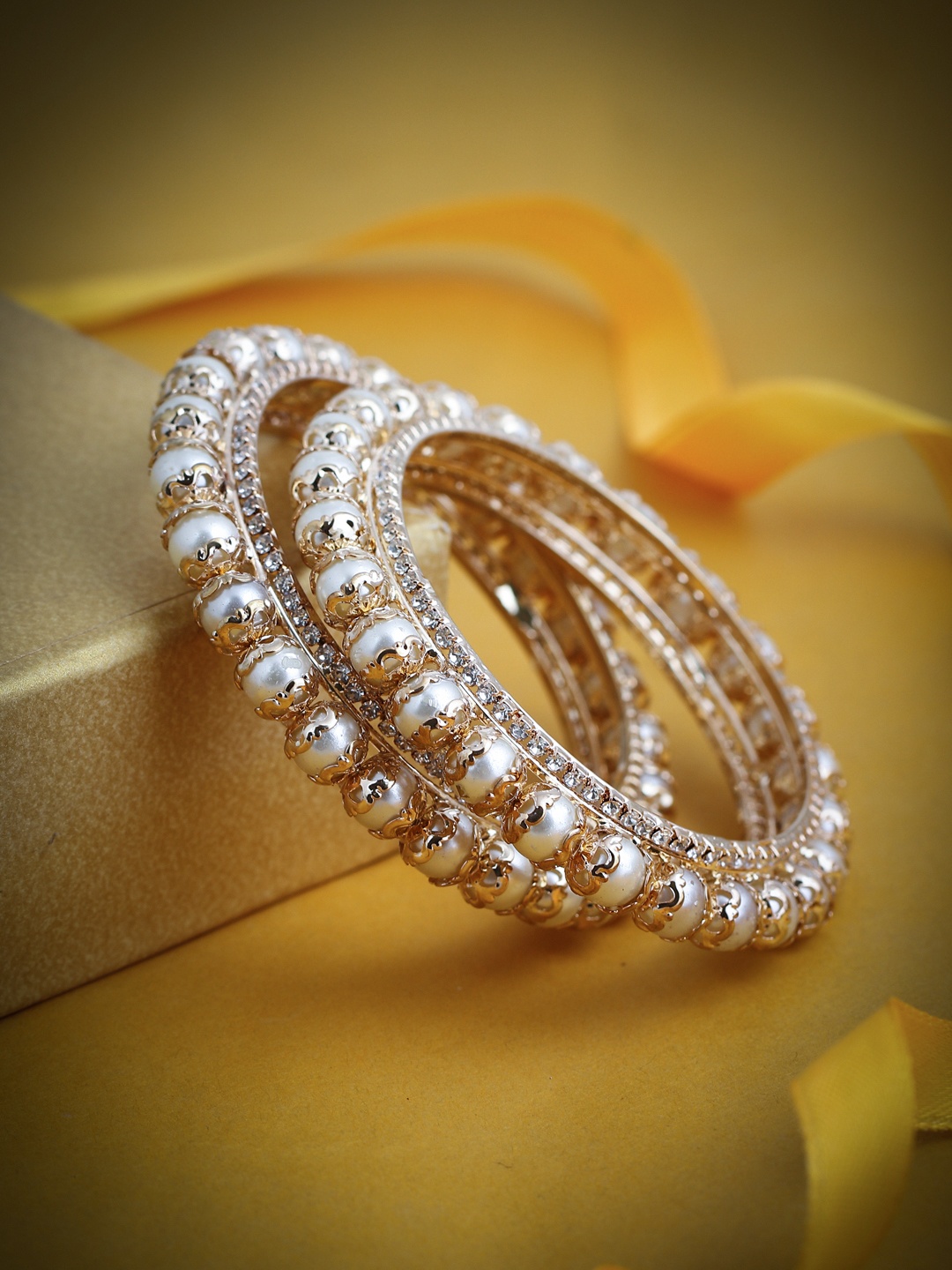 

Sukkhi Set Of 2 Gold-plated White Pearl Bangles