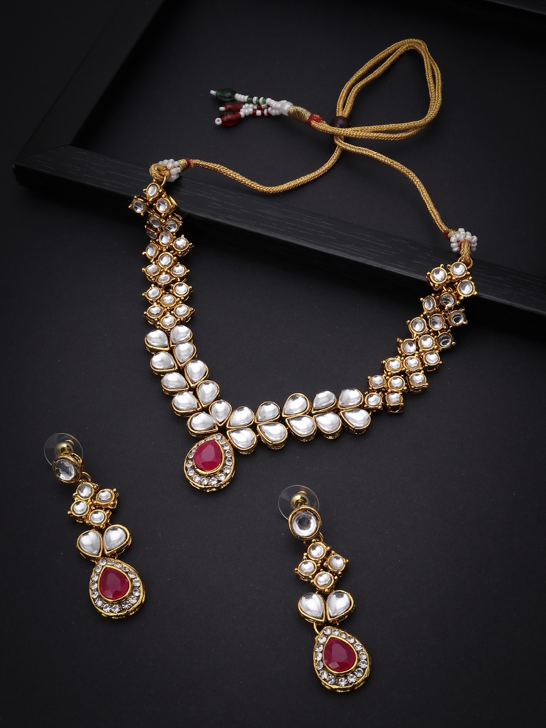 

Sukkhi Gold-Plated White & Pink Kundan & Stone-Studded Jewellery Set