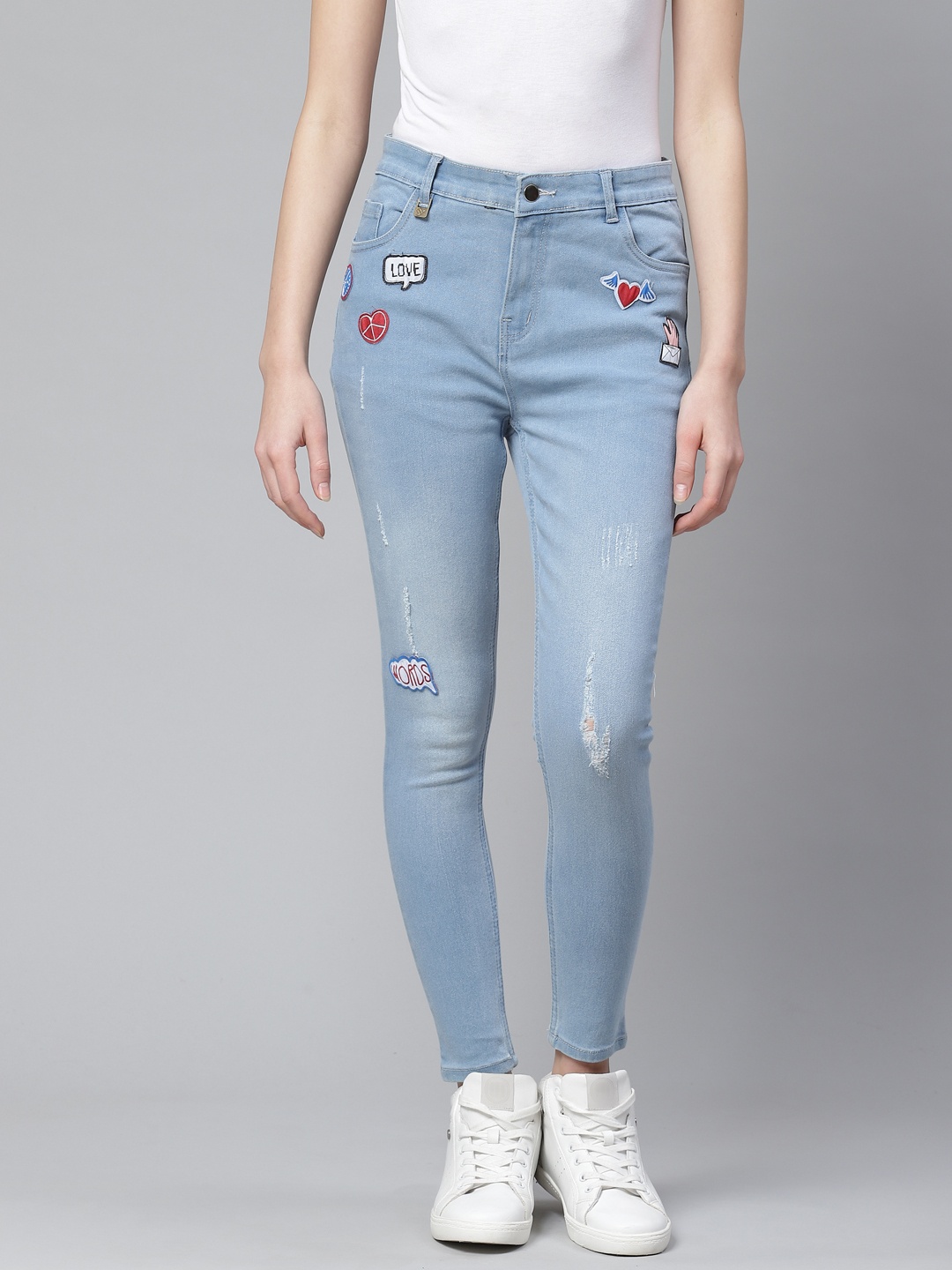 

Hubberholme Women Blue Slim Fit Mid-Rise Mildly Distressed Stretchable Cropped Jeans