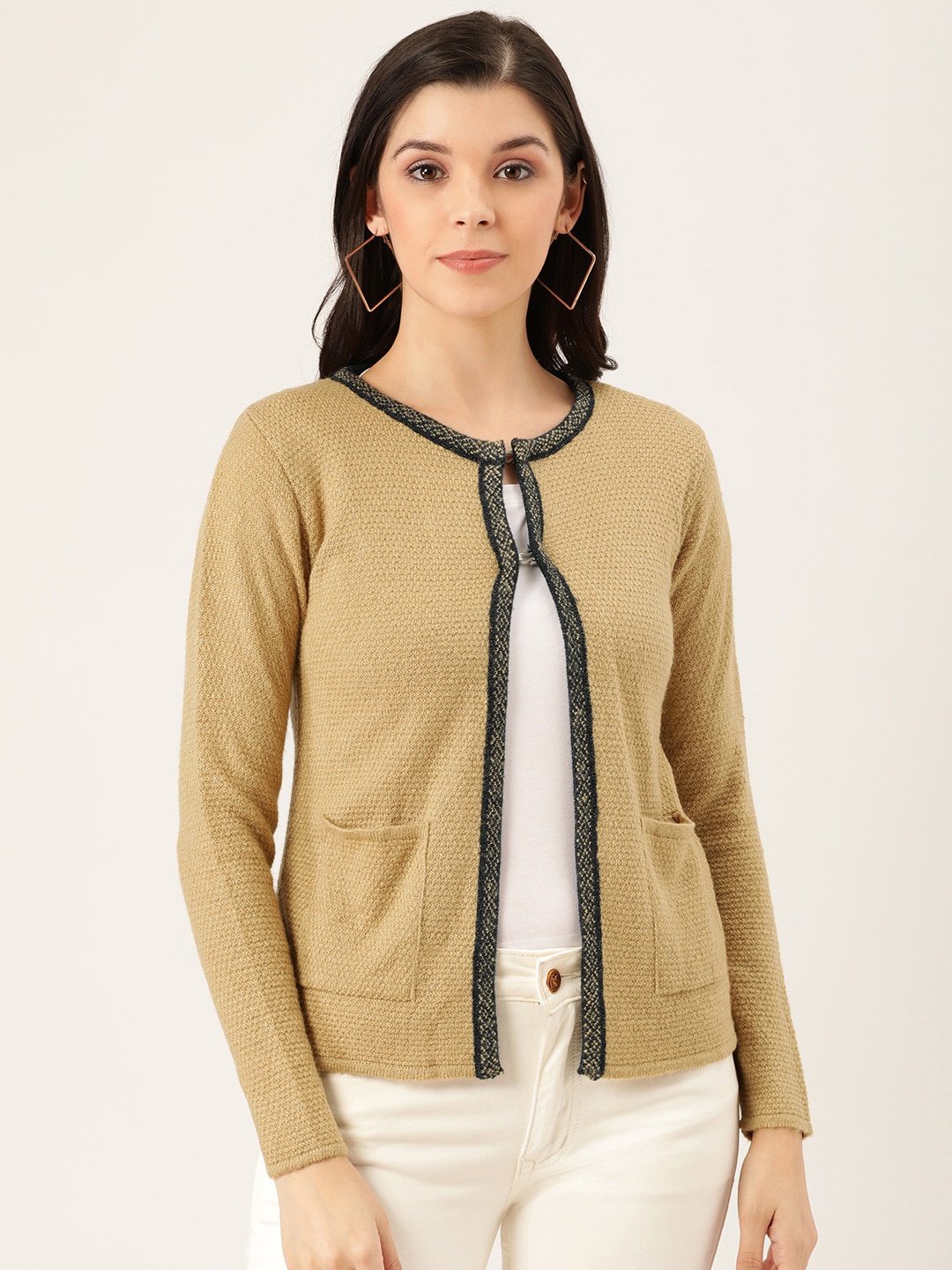 

Pierre Carlo Women Beige Yellow Solid Cardigan, Mustard