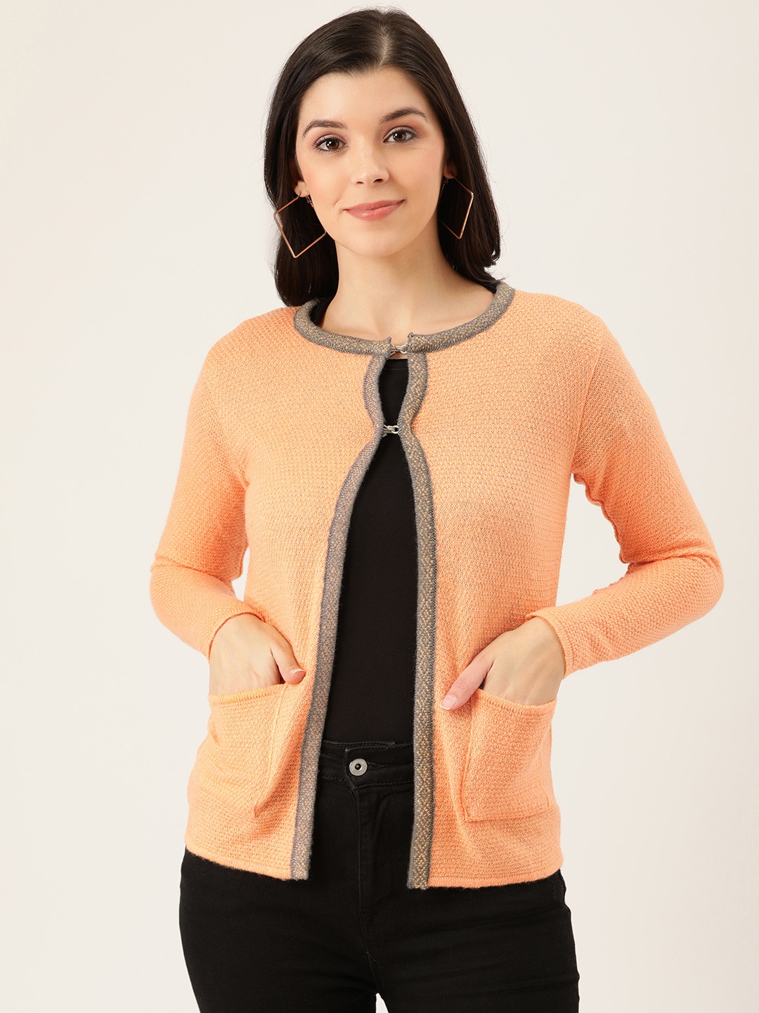 

Pierre Carlo Women Orange Solid Cardigan
