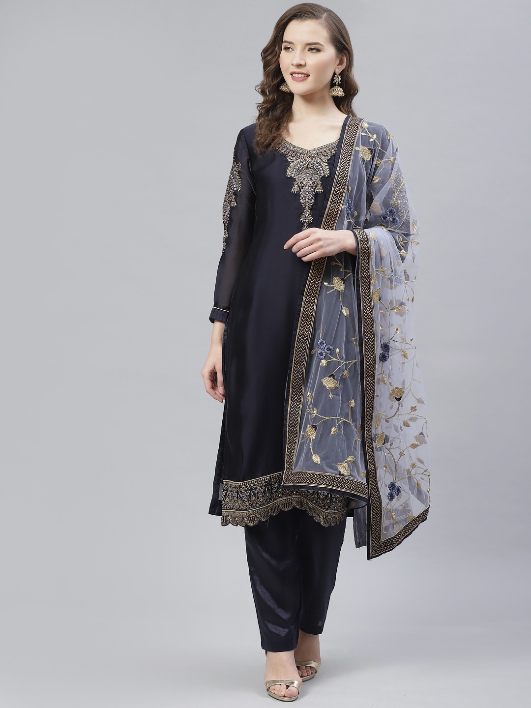 

Readiprint Fashions Navy Blue Semi-Stitched Dress Material