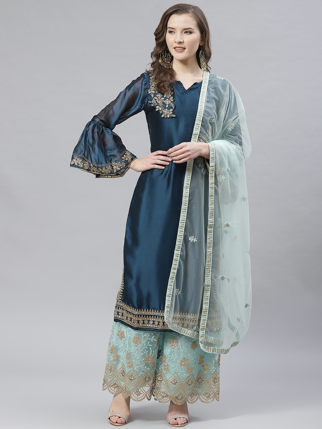 

Readiprint Fashions Blue & Golden Embroidered Detail Semi-Stitched Dress Material