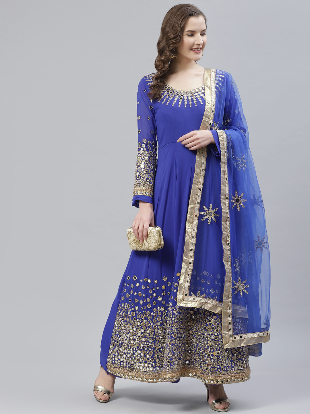 

Readiprint Fashions Blue Embellished Semi-Stitched Dress Material