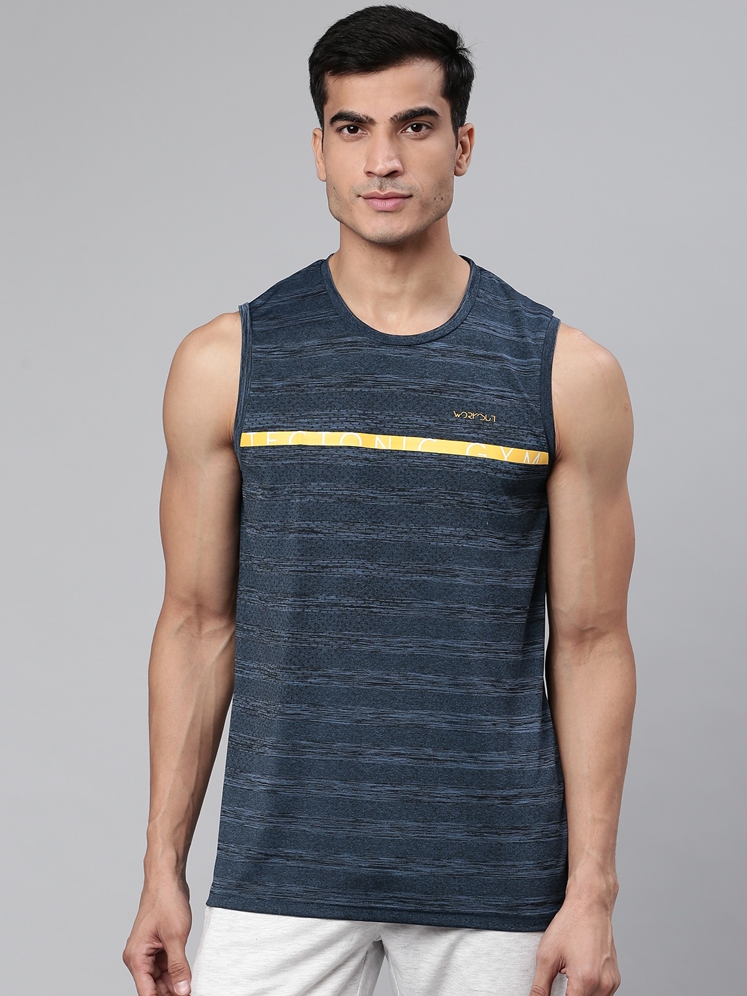 

Sweet Dreams Men Navy Blue Striped Round Neck T-shirt