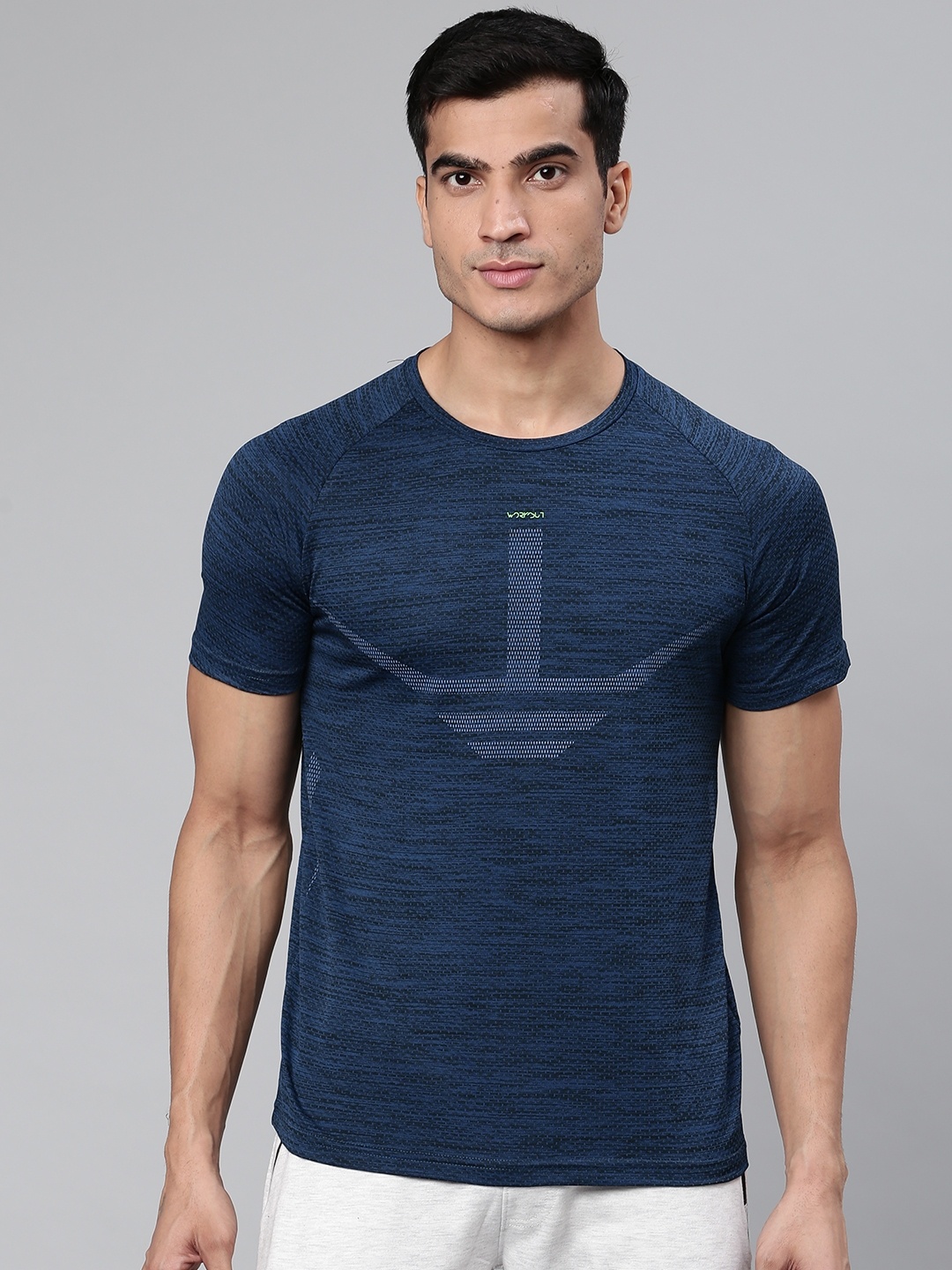 

Sweet Dreams Men Teal Blue & Black Self Design Round Neck T-shirt, Navy blue