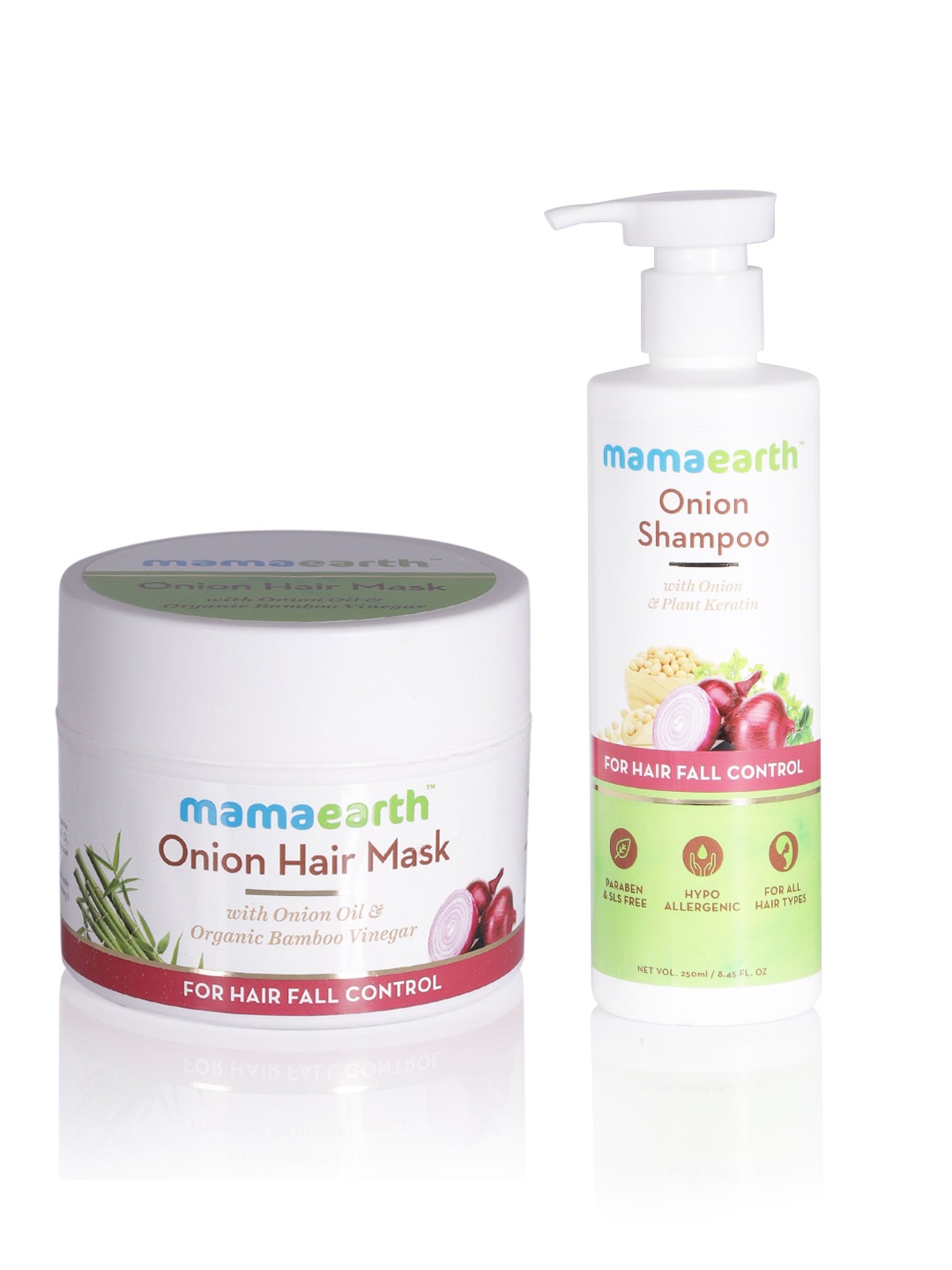 

Mamaearth Unisex Set of Onion Hair Mask & Hair Fall Control Shampoo, White