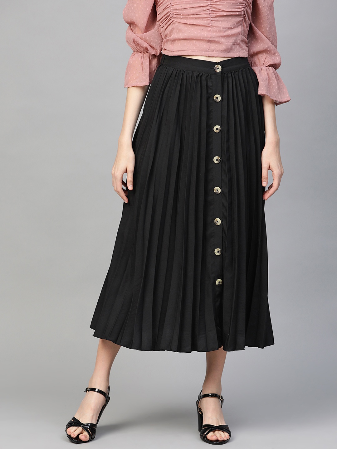 

plusS Black Accordion Pleated A-Line Skirt