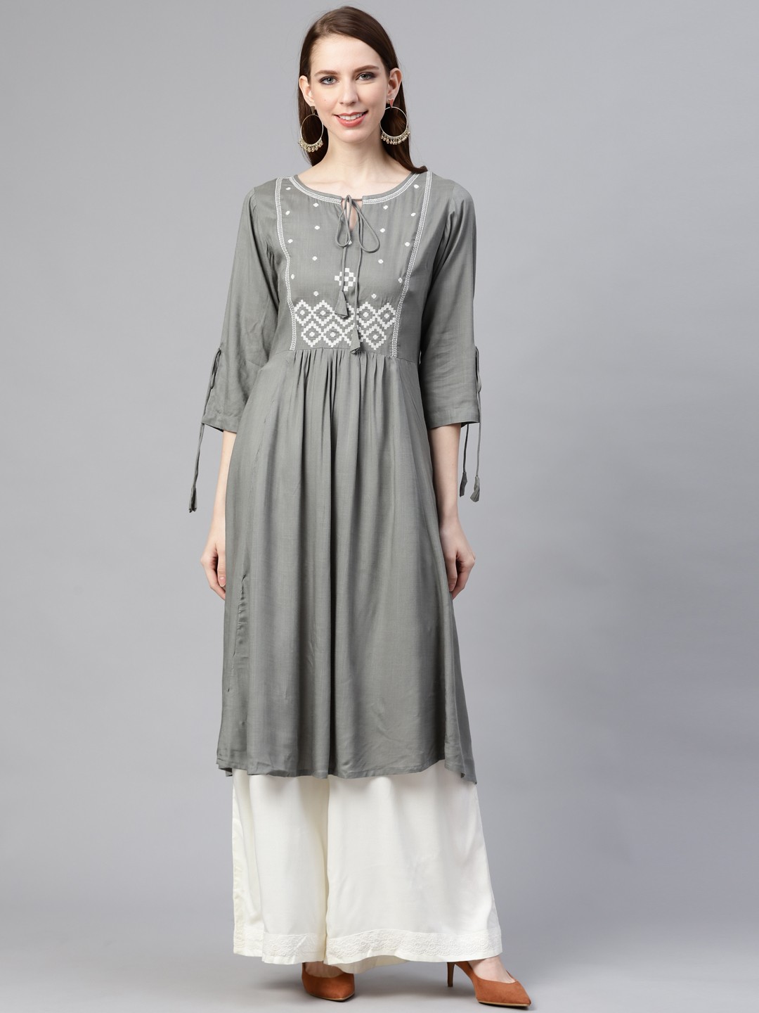 

plusS Women Grey Yoke Design A-Line Kurta