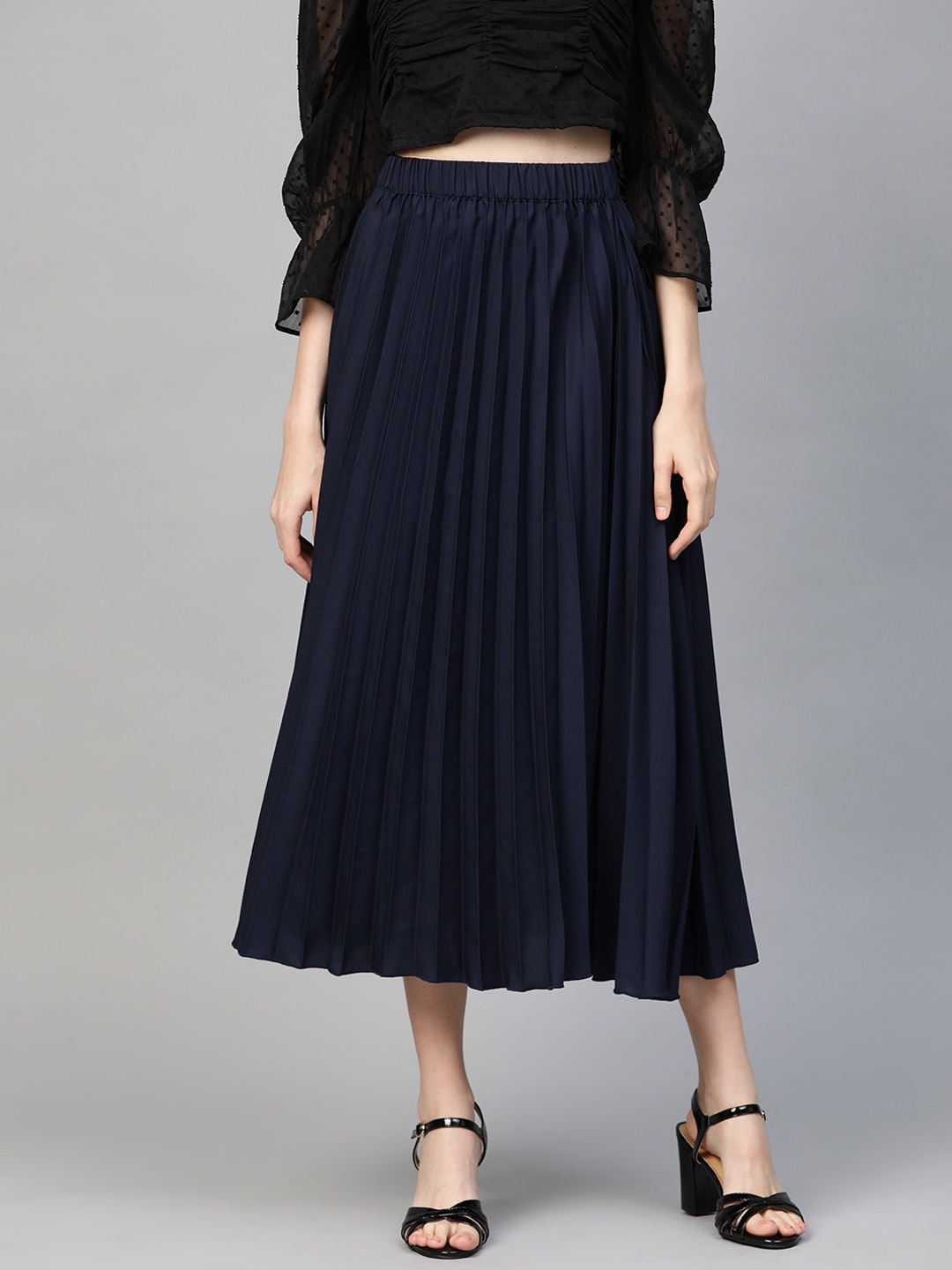 

plusS Navy Blue Accordion Pleated A-Line Skirt