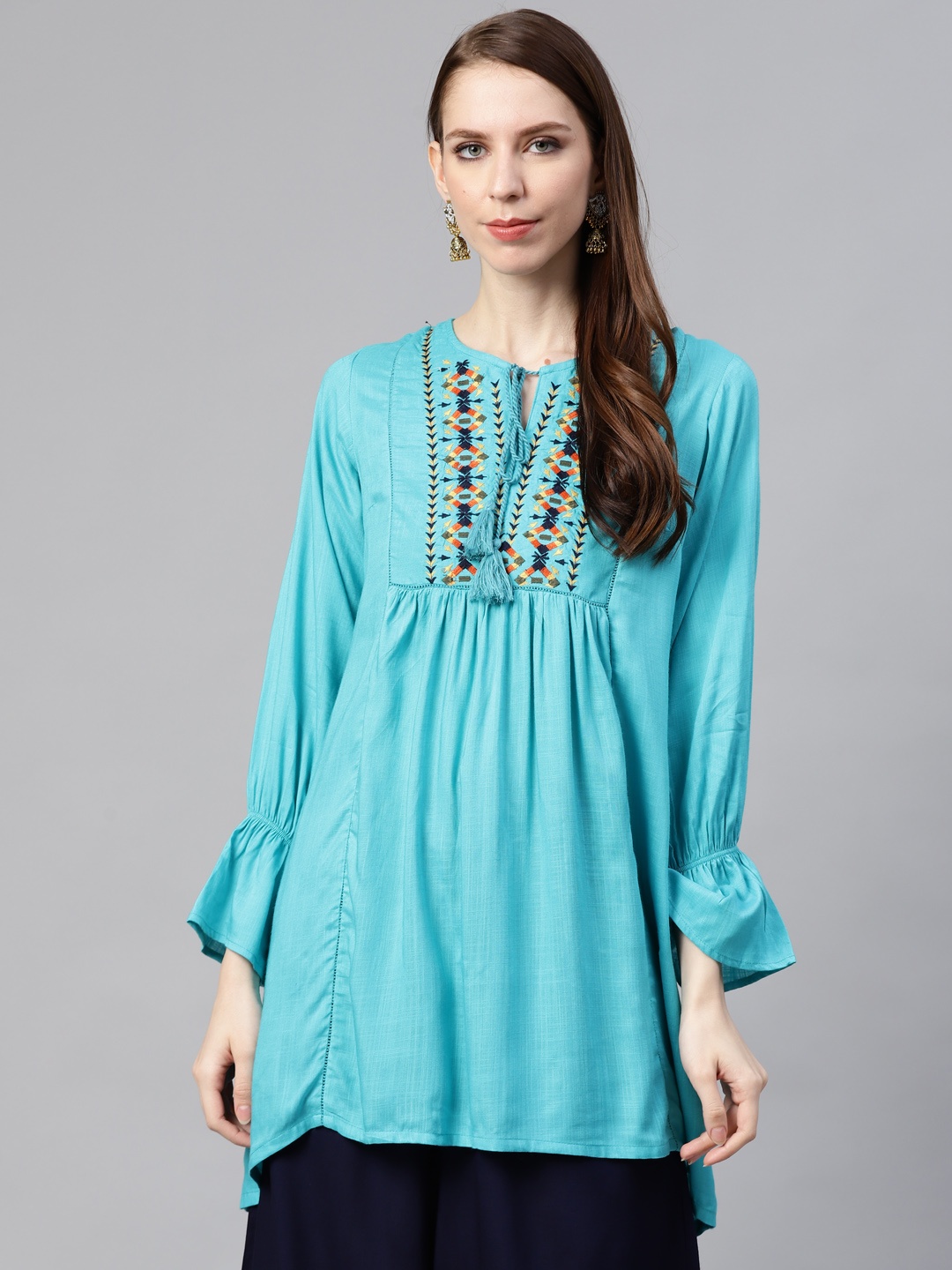 

plusS Women Blue Yoke Design High-Low A-Line Kurta