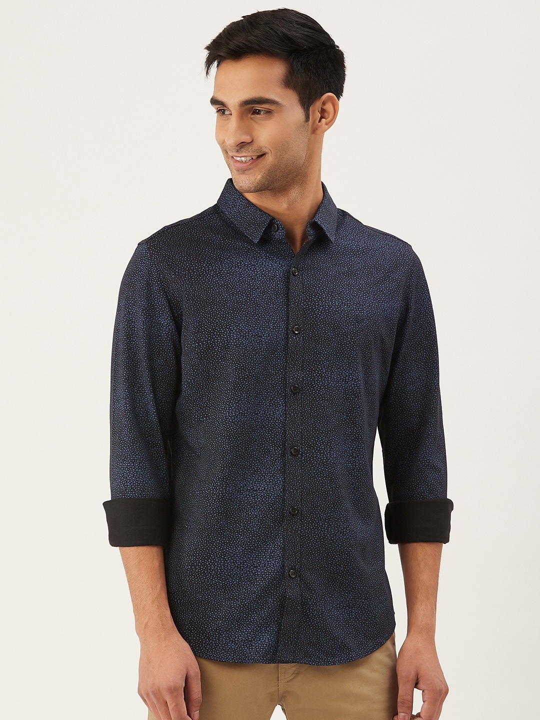 

United Colors of Benetton Men Blue & Black Slim Fit Printed Casual Shirt