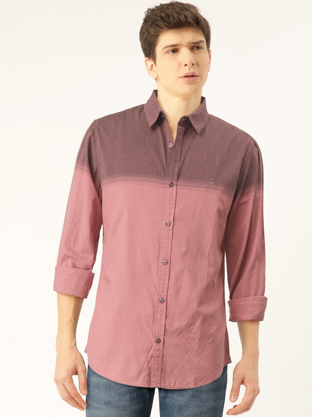 

United Colors of Benetton Men Dusty Pink & Mauve Slim Fit Ombre Dyed Casual Shirt