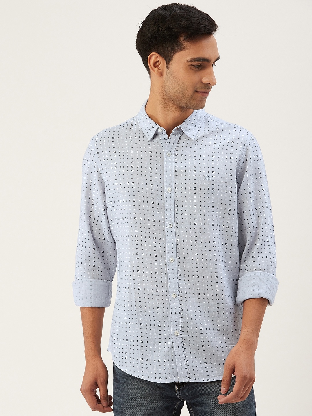 

United Colors of Benetton Men Blue & Black Slim Fit Printed Casual Shirt