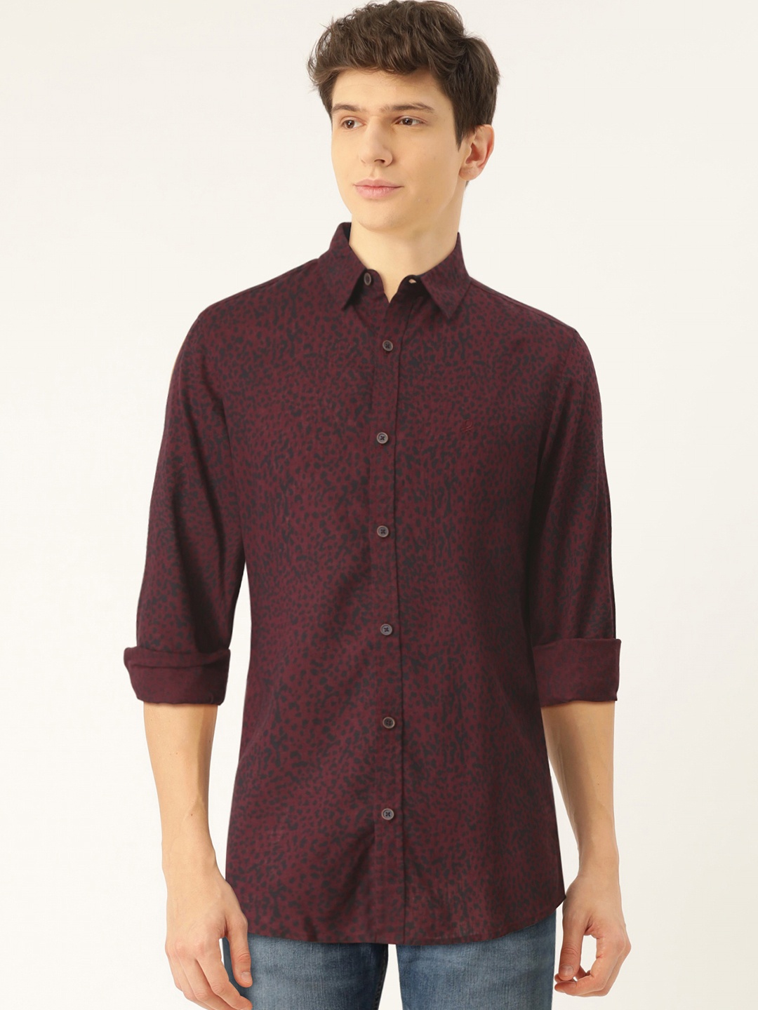 United Colors of Benetton Men Purple & Black Slim Fit Printed Casual Shirt