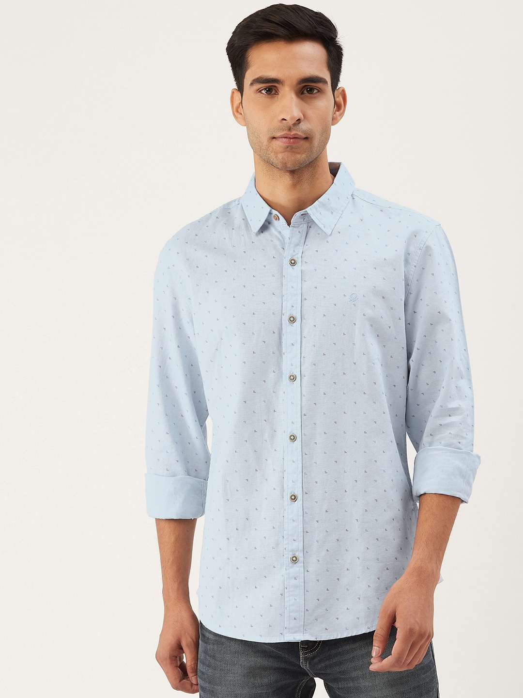 

United Colors of Benetton Men Blue Slim Fit Printed Casual Shirt