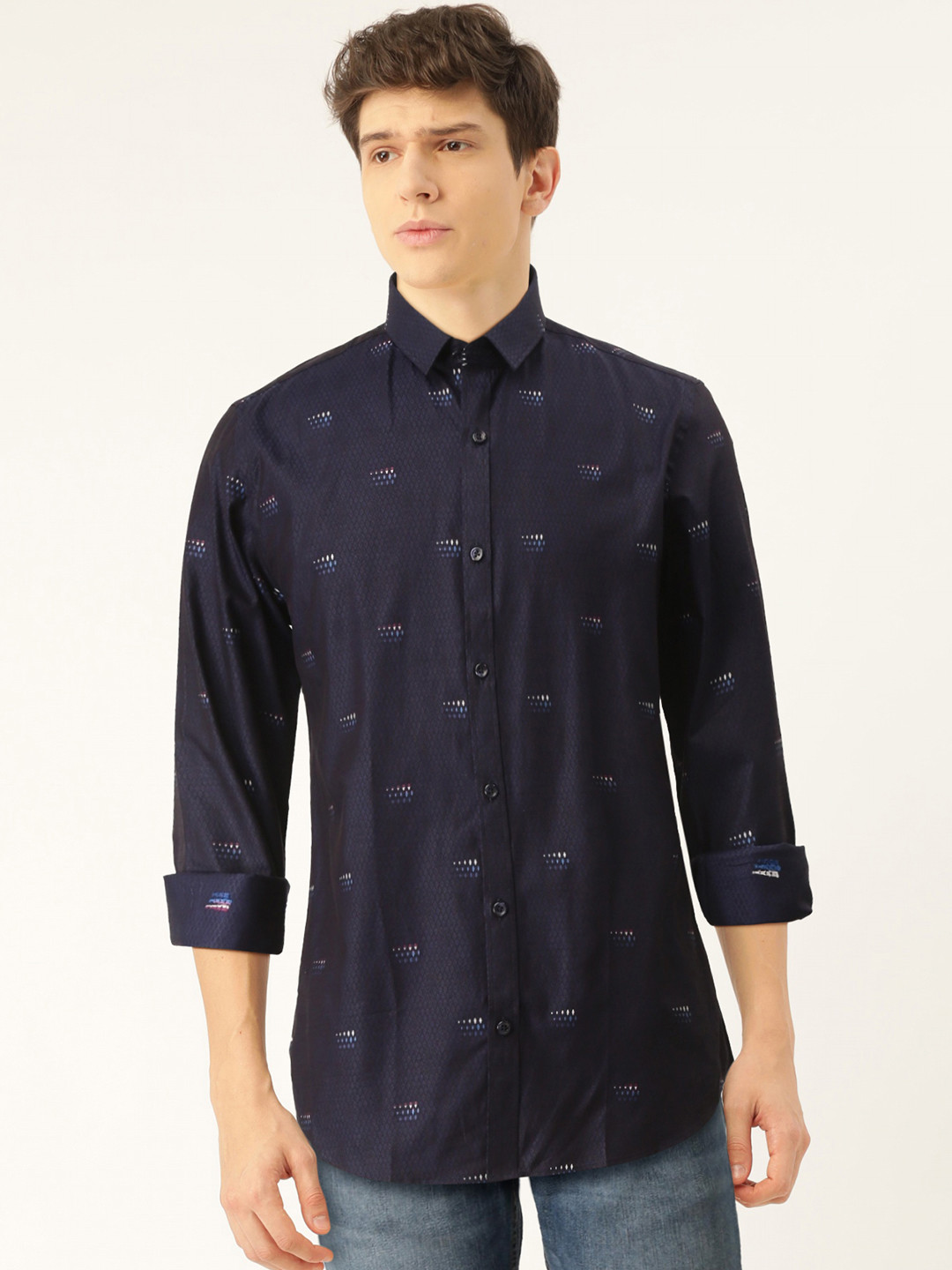 

United Colors of Benetton Men Navy Blue Slim Fit Self Design Casual Shirt