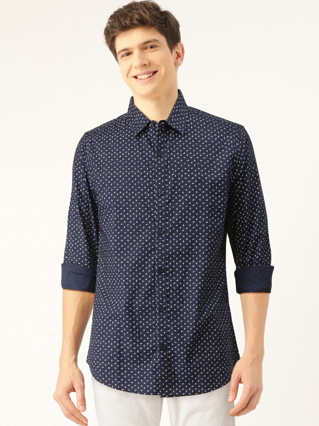 

United Colors of Benetton Men Navy Blue & White Slim Fit Printed Casual Shirt
