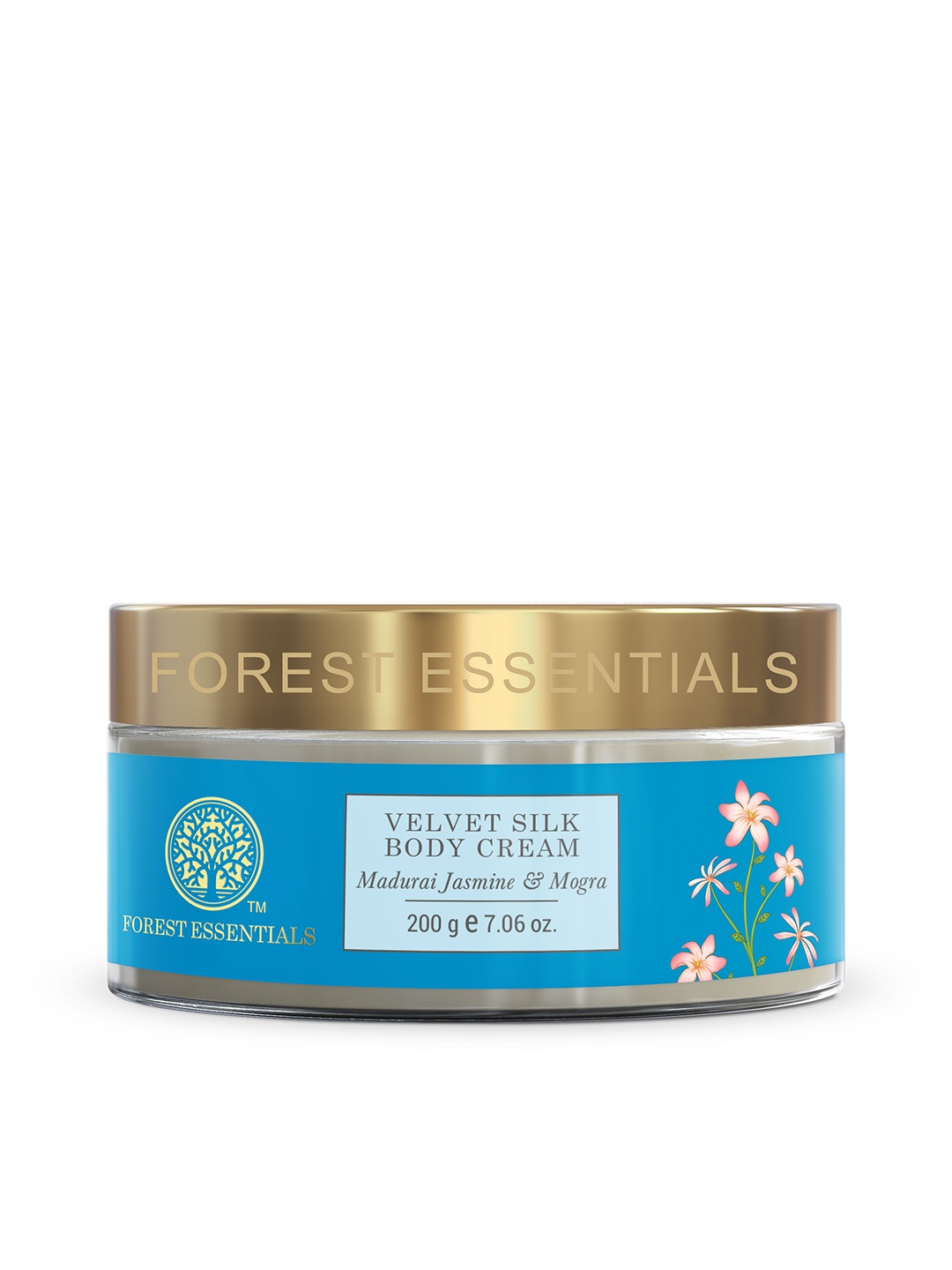 

Forest Essentials Velvet Silk Moisturizing Body Cream Madurai with Jasmine & Mogra - 200g, Blue