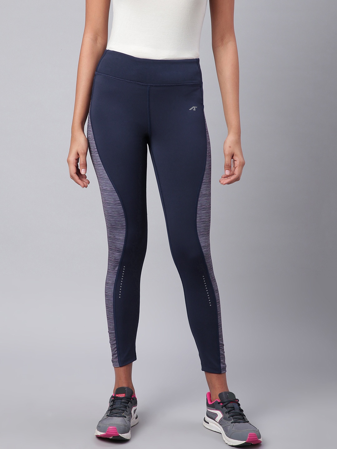 

Alcis Women Navy & Grey Colourblocked Training Tights, Navy blue