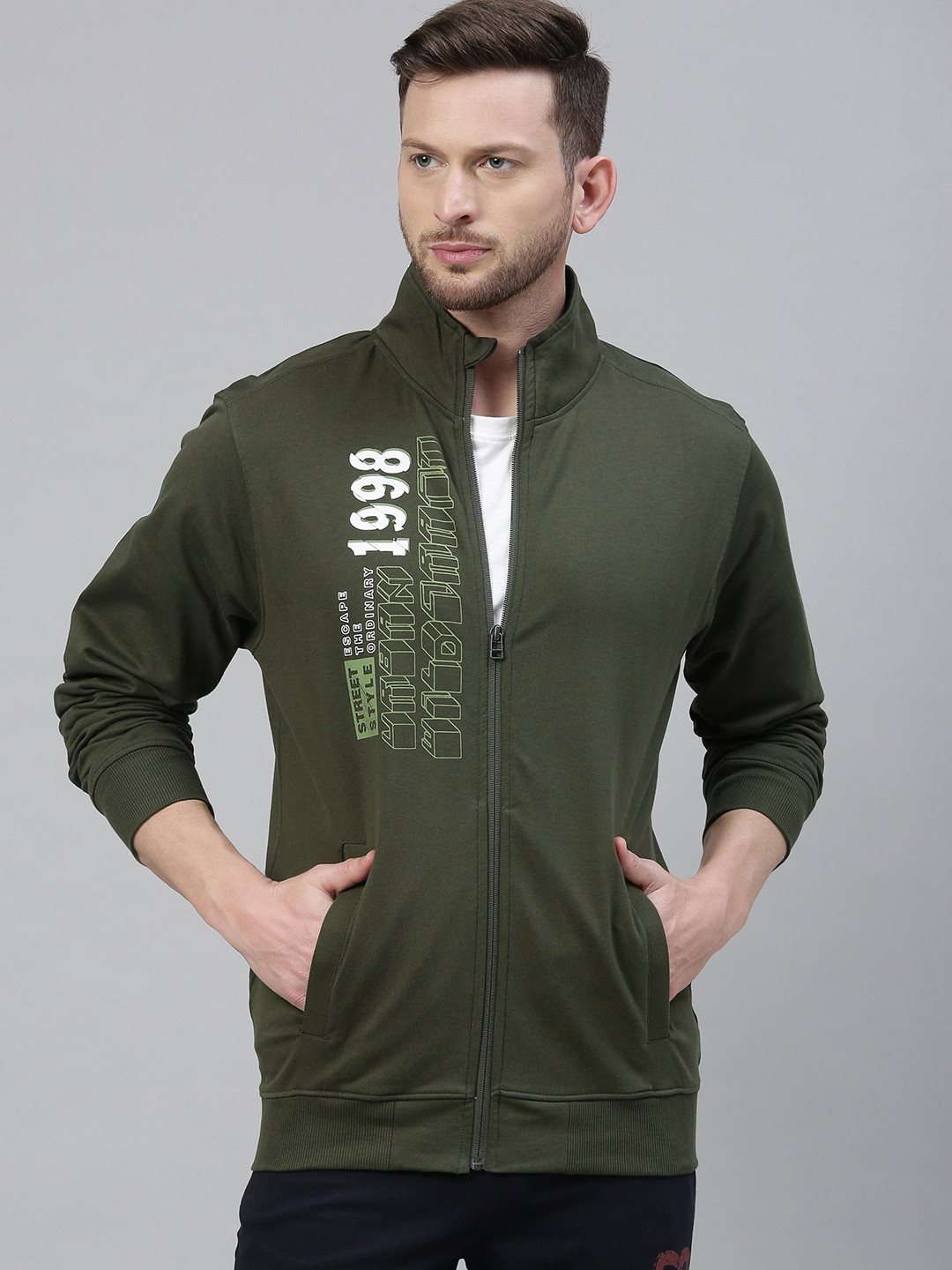 

Wildcraft Men Olive Green & White Printed Sweatshirt