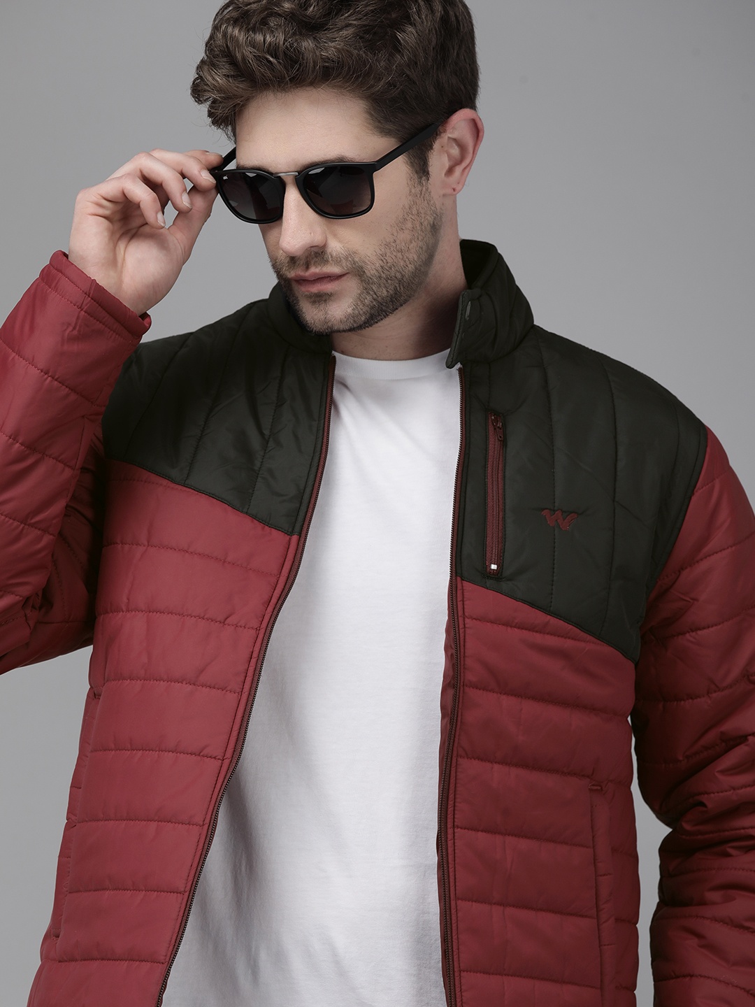 

Wildcraft Men Maroon And Black Colourblocked Windcheater Padded Jacket
