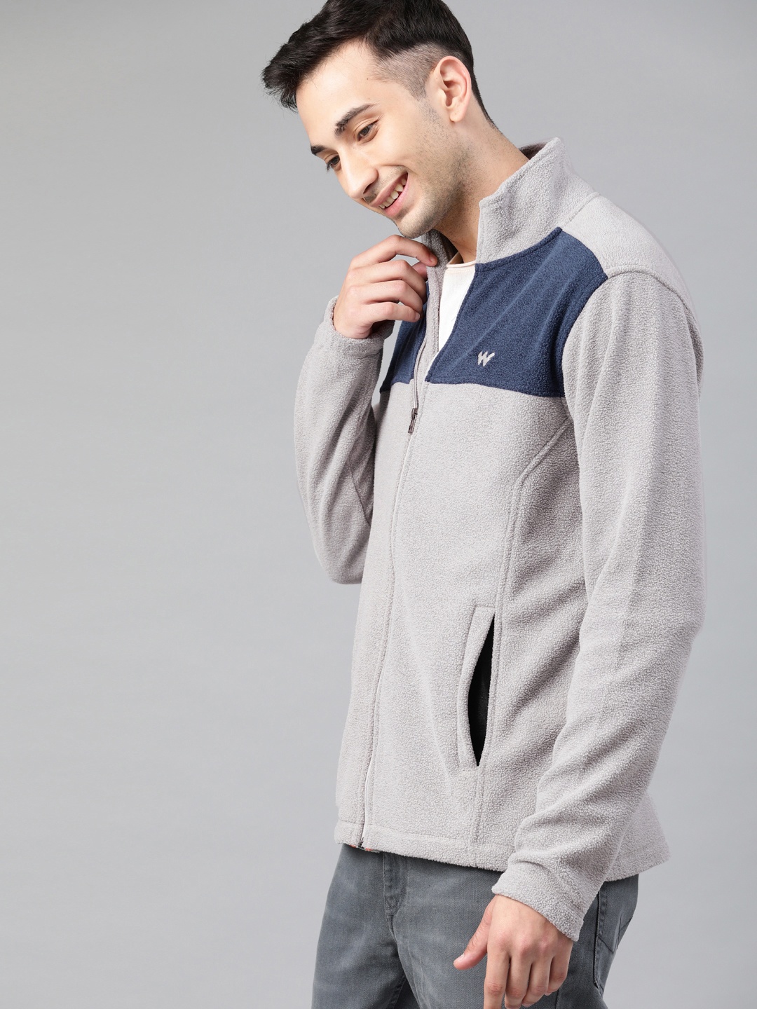 

Wildcraft Men Grey & Navy Blue Colourblocked Windcheater Sporty Jacket