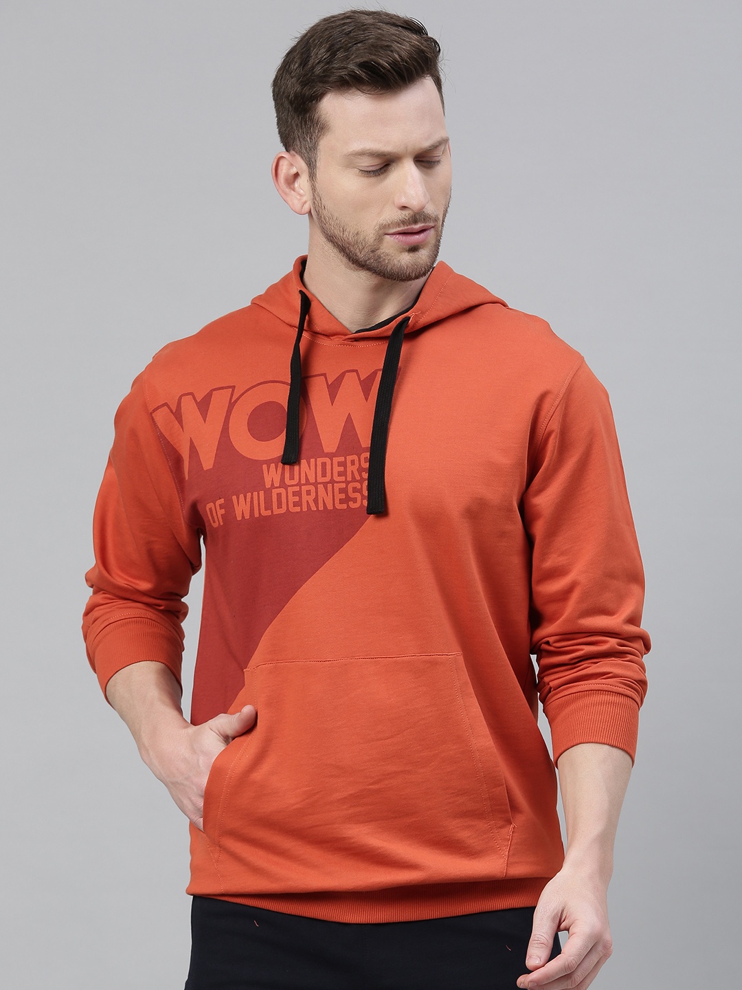 

Wildcraft Men Orange Printed Hooded Sweatshirt