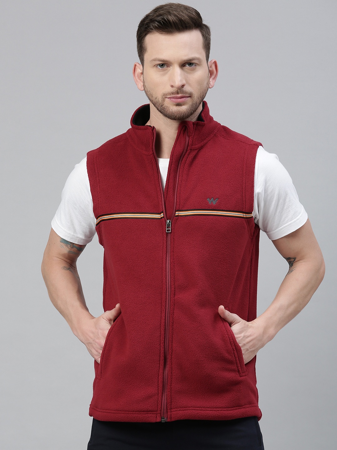 

Wildcraft Men Red Solid Sweatshirt with Striped Detail