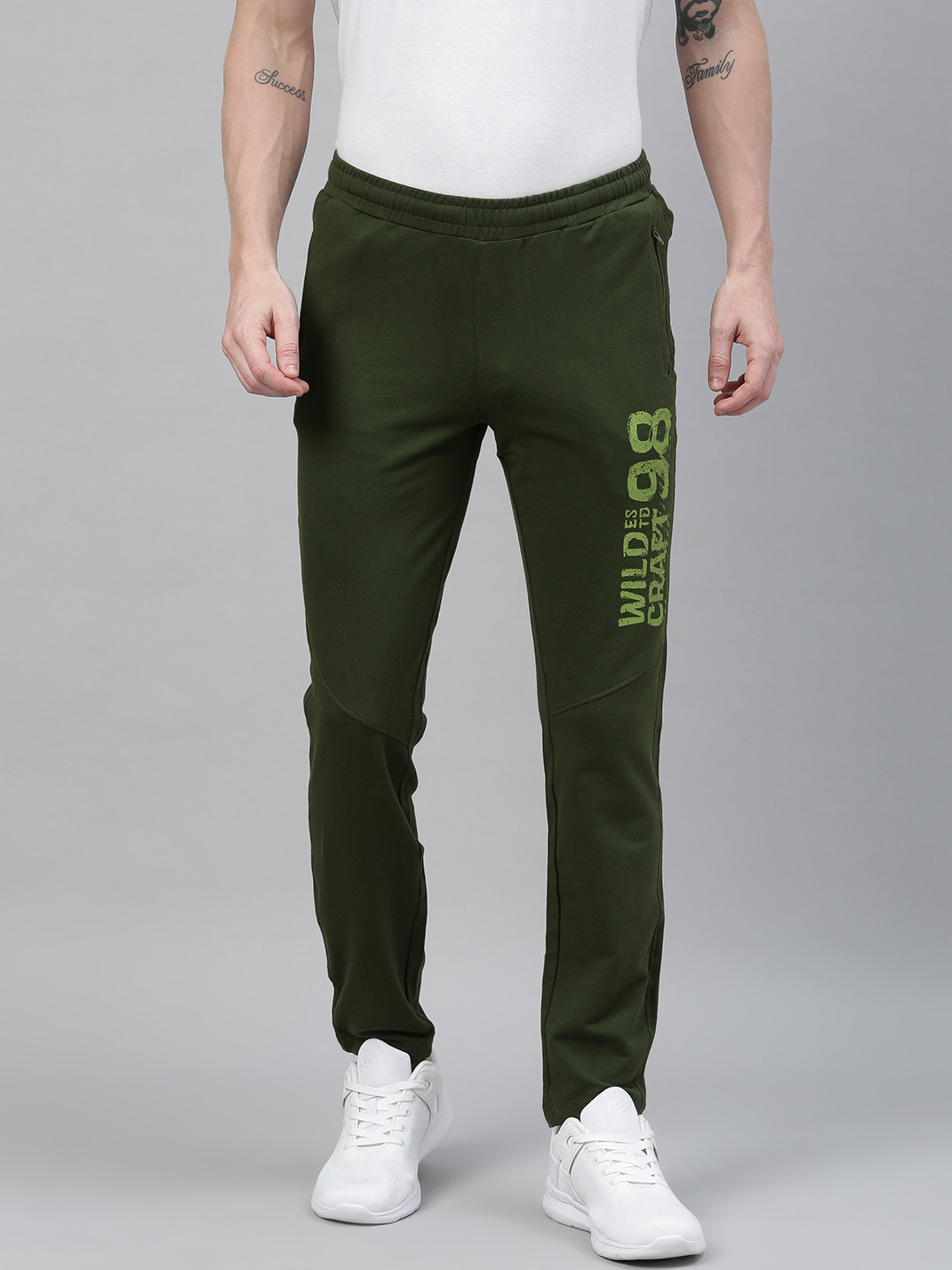 

Wildcraft Men Olive Green Printed 3 Slim Fit Track Pants